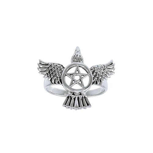 Corbeau pentacle 925 bague - corbeau,