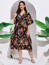 Indien Coton Caftan Court Noir