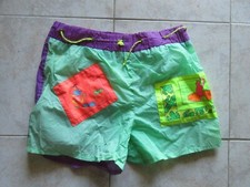 Short maillot de bain vintage COSMIC années 80 fluo plage slip intérieur nylon S