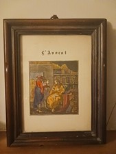 Ancien Cadre Estampe Aquarellée  L' Avocat.