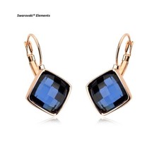 Boucles d'oreilles carrées Swarovski® Éléments bleu  plaqué or jaune top qualité