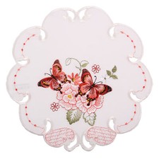 Papillon Rose Printemps Broderie Nappe Chemin de table Surnappe Napperon Blanc