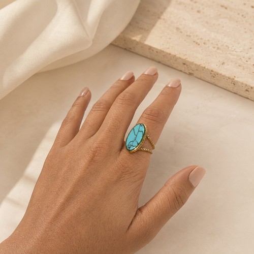Bague dorée acier - dorée, en