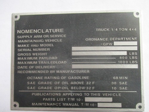 Plaque identification gpw - d'identification,