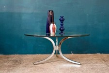 Table à repas ronde en verre et métal chromé design minimaliste vintage 1970