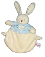 Doudou plat Lapin écru bleu