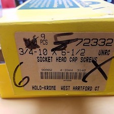 Holo Krome 3/4-10 x 6-1/2'' Socket Head Cap Screws #72332 UNRC 9 Pcs BNIB