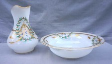 Saint Louis French Gilt Enamel Opaline Glass Vanity Wash Set Pitcher Basin 19 C