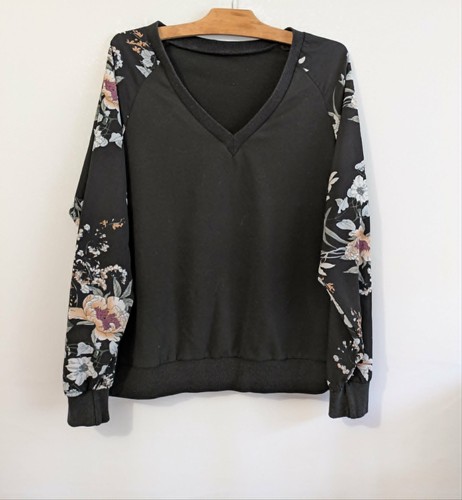 Blouse noire fleurs - blouse,