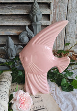 ANCIEN POISSON FAIENCE ROSE CRAQUELE