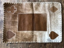 Vintage Ancien Tapis Jeux de Carte Bridge Tarot Poker Peau Vache Artisanat Cuir