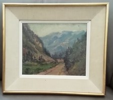 Tableau Peinture huile décor sur panneau montagne Alpes suisse hameau 