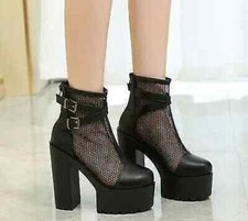 Bottines À Talons Plateforme Perforées Noires 15 Cm En Cuir Synthétique CZ284