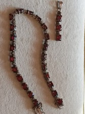 Bracelet et pendentif ancien en argent massif pierres grenat