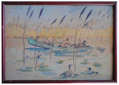 Chasse canard aquarelle - la, au