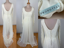 Robe de Mariée Vintage des Années 70 Pronovias à traîne neuve Dos Nu Manches 3/4