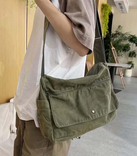 Sac bandoulière toile vert - en,