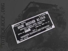 plate plaque LABEL plaquette POSTE RADIO BC312 D  .... jeep dodge us ww2