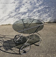 Chariot de bar Mid-Century - verre fumé & chrome - RARE chariot de bar à dessert vintage années 60