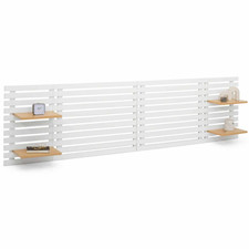 Tête de lit suspendue en lattes AVA 240 cm bois blanc et étagères façon hêtre