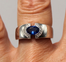 Bague Jonc en Argent Massif 925 Saphir de Synthèse et Zircons T.55 NEUF (J)