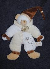 Peluche BABYNAT BABY'NAT Doudou Ours Blanc Beige Pantin Bonnet Brun 22 Cm TTBE