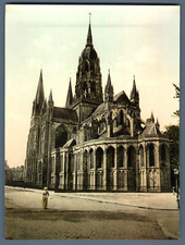 Bayeux. La cathédrale. PZ vintage photochromie,  photochromie, vintage photoch