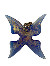 Magnifique Pendentif Papillon en pate de verre et poudre or vintage morpho