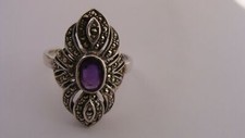 Art déco bague argent améthyste marcassites bague marquise argent ring silver 59