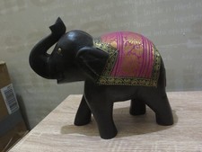 Beau et Gros Eléphant En Bois Noir Orner D 1  Tissus de Parade- ( Black Wooden )