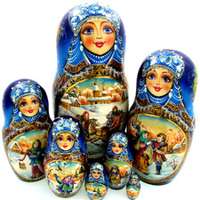 7 Poupées russes Matriochka H22 Exclusive Miniature Palekh Peinte main Signée