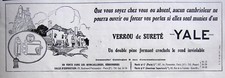 PUBLICITÉ DE PRESSE 1924 VERROU DE SURETÉ YALE DOUBLE PÈNE FORMANT CROCHETS