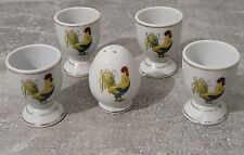 Coquetiers et Salière en Porcelaine à Décor de Coq pour Oeuf À La Coque Vintage 