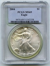 2004 American Eagle 1 OZ Argent Dollar PCGS Ms 69 Certifié Once Lingot - P623
