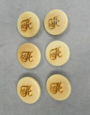 MAGNIFIQUE LOT DE 6 BOUTONS HERMÈS EN CORNE & MÉTAL DORÉ - MONOGRAMME H  VINTAGE