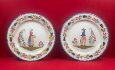 Paire assiette décorative faïence FAB Quimper Bretagne signé couple breton