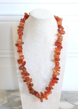 Collier Vintage en Pierre Naturelle Agate Cornaline Perles Orange 59cm