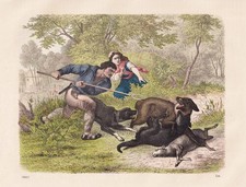 Chasse Au Loup Lithographie