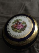 Boîte à bijoux vintage en or 22 carats bleu cobalt de Royal Limoges, France