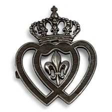 Broche Coeur Vendéen en argent massif Couronne Roi Fleur de Lys Royauté Brooch