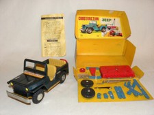 JOUET ANCIEN TOLE VINTAGE CONSTRUCTION JEEP TIN TOY MARUSAN SAN JAPAN MINT BOX