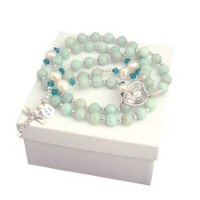 Personnalisé Catholique Chapelet Perles, Tout Gravure Argent, Pierre Gemme &