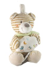 Doudou peluche musicale ours beige blanc rayé rayures Nuage Canards 26 cm