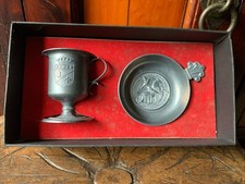 RARES BEAUX ANCIENS OBJETS PETIT VERRE ET COUPE TEST VIN EN ÉTAIN RENÉ DUMOULIN