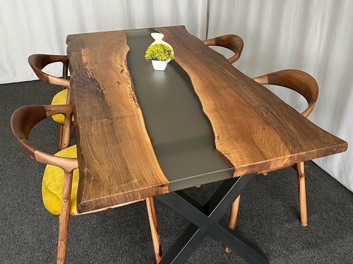 Black epoxy wood table - black,