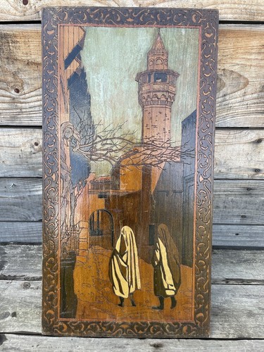 Panneau bois scène maroc - bois,