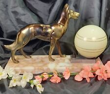 French Antique Lamp Art Deco Shepherd Dog Bronze Vintage Statue Table Marble