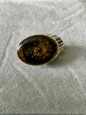 SUBLIME BROCHE ANCIENNE 1960 INCLUSION COPEAUX ARGENT MASSIF - CREATION ARTISTE