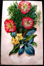 N°790/159  1 Carte Postale  Ancienne  Découpis   Fleurs en Tissu+Chromo
