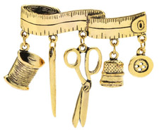 Broche mètre couturière ruban rétro vintage métal doré original idée cadeau